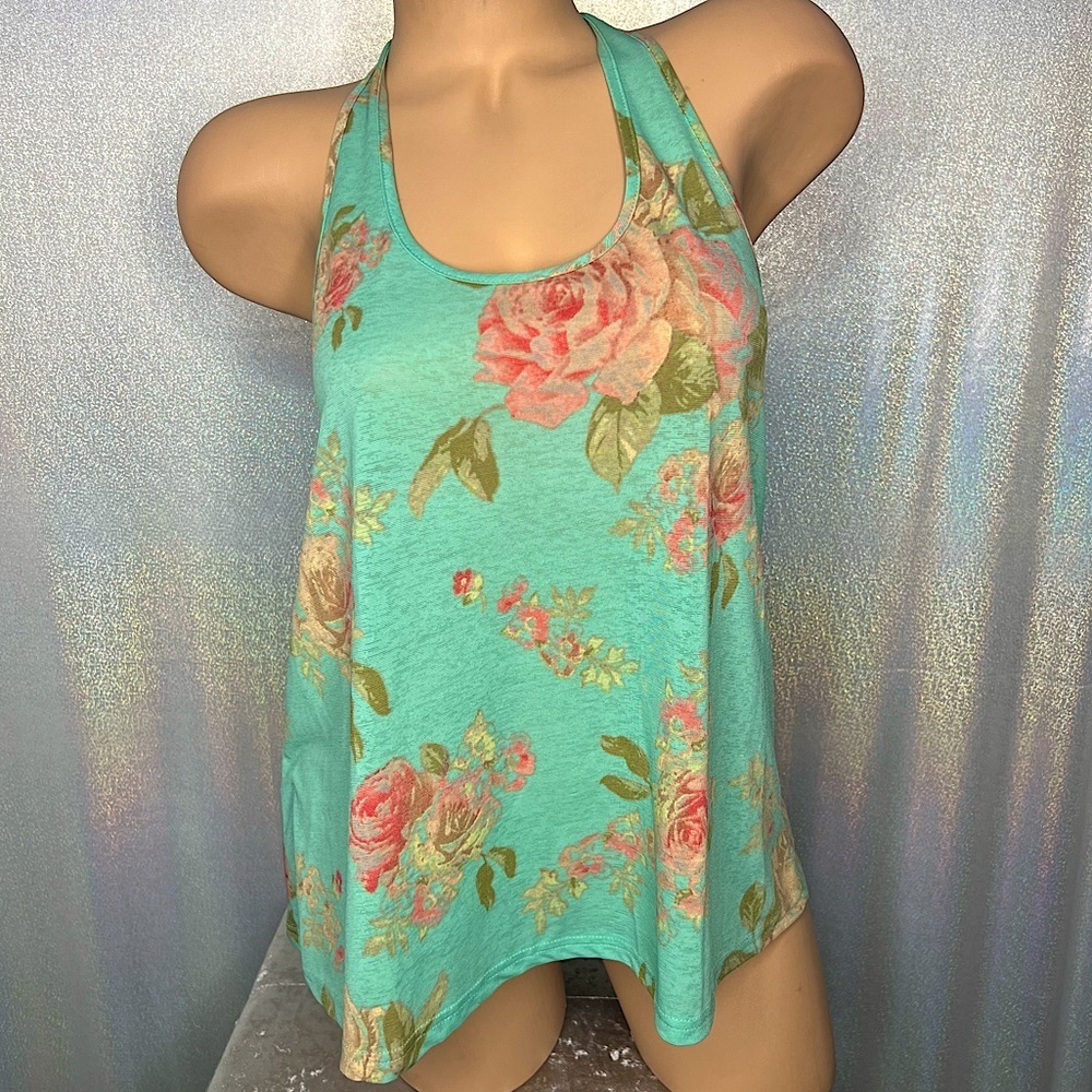 Rue 21 tank floral bows on back racer back turquoise blue pink cute stretchy